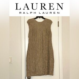 Lauren Ralph Lauren Floral Cap Sleeve Sheath Dress Gold Metallic Lace